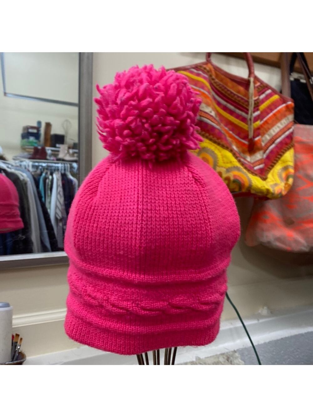 Wigwam Pom pink beanie vintage 100% wool hat